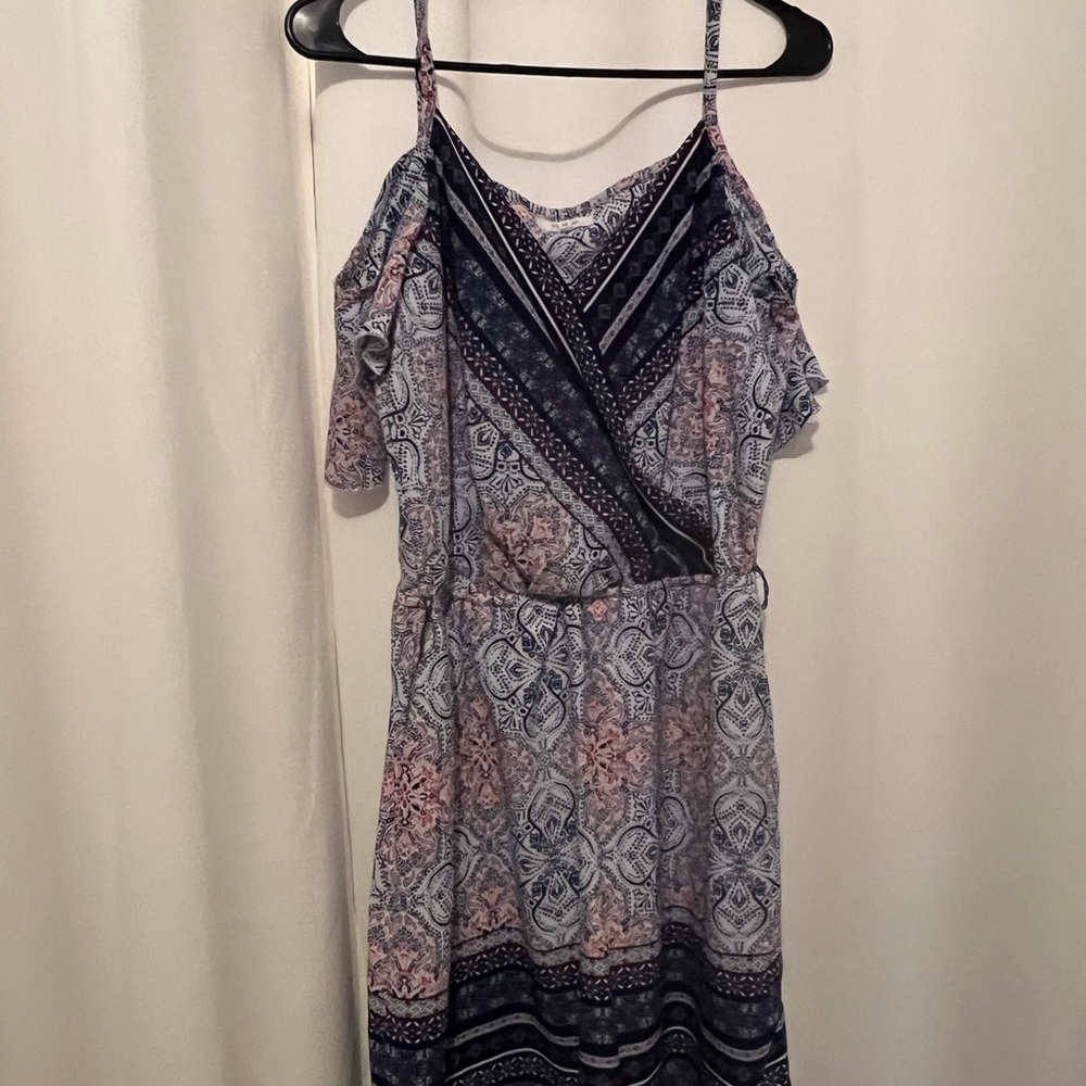 Red, White, and Blue Paisley Cold Shoulder Dress